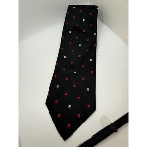 Vintage Sulka Silk Tie Black Red Silver Geometric Foulard Taffys St Armands